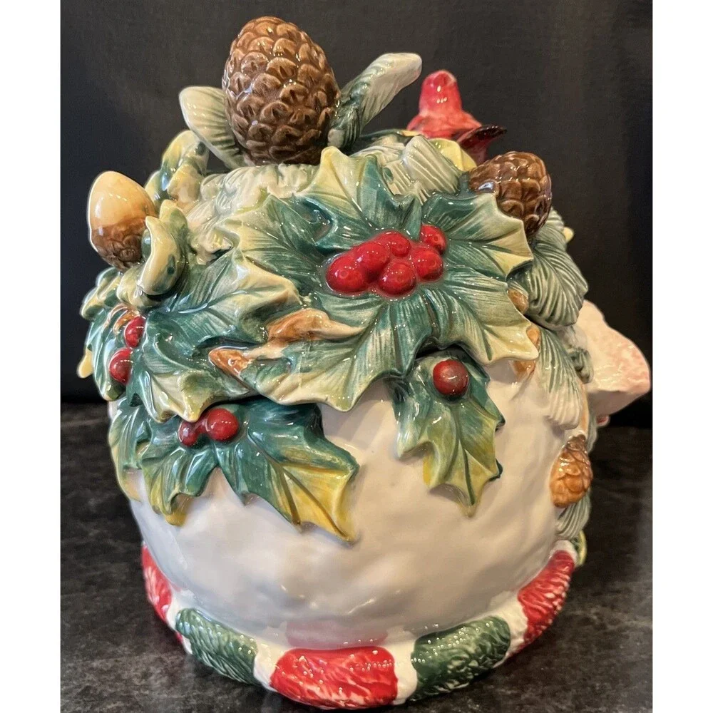 CHRISTOPHER RADKO ROUND SNOWMAN CARDINAL COOKIE JAR CHRISTMAS NEW 10 IN X 9IN